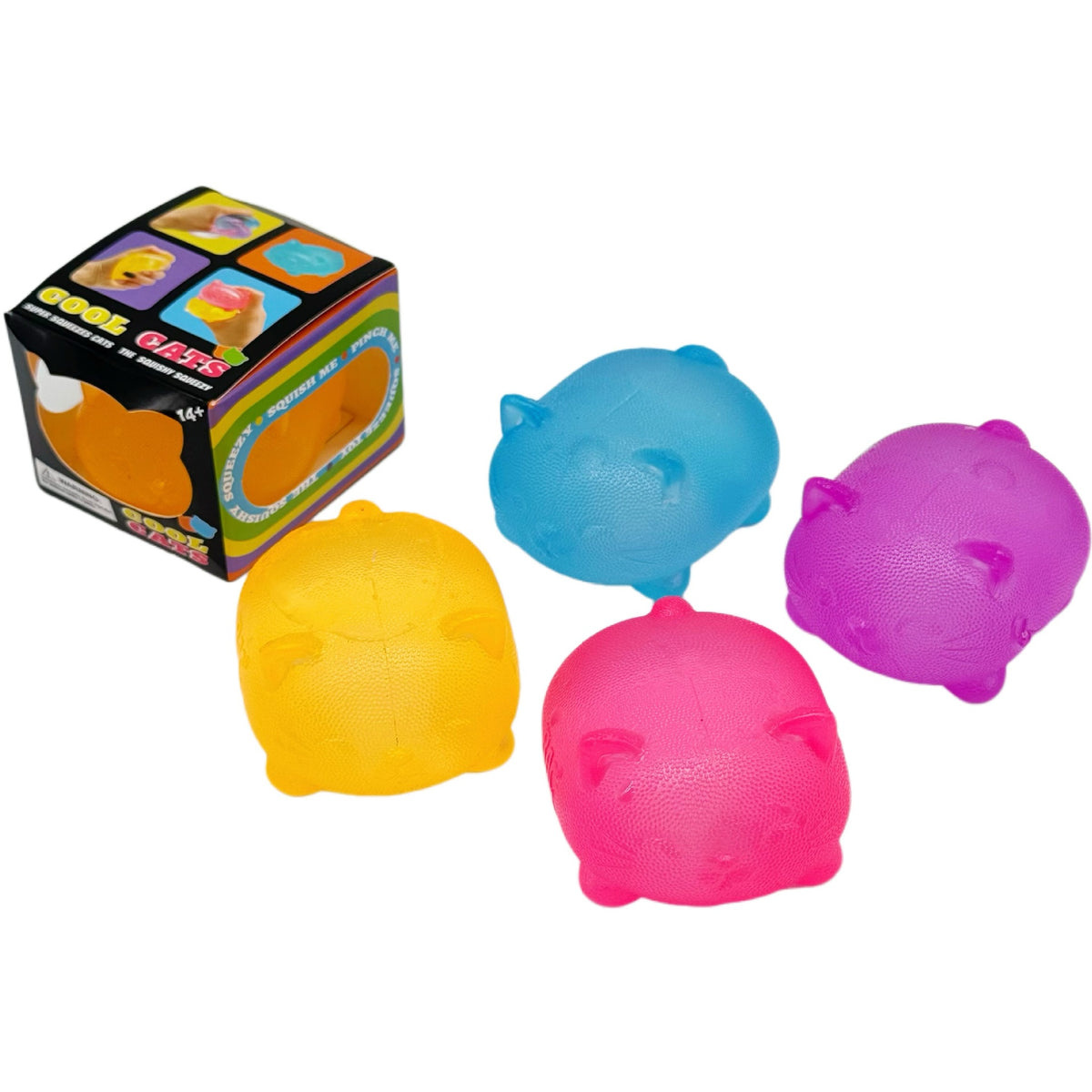 4-Pack Gube Mochi Stones - Stretchy glitter cats - Neon Pink Orange Blue